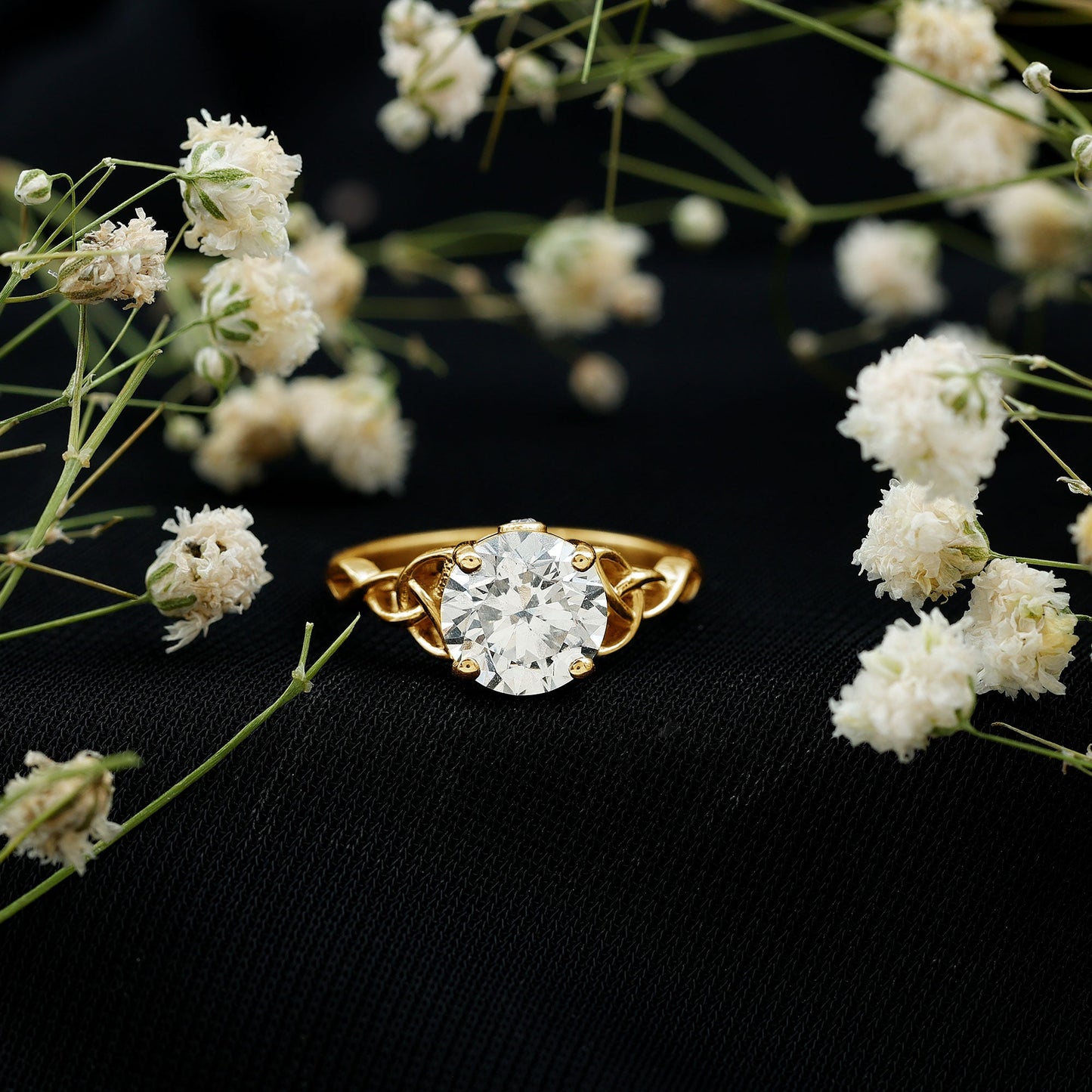Certified Solitaire Moissanite Celtic Design Engagement Ring