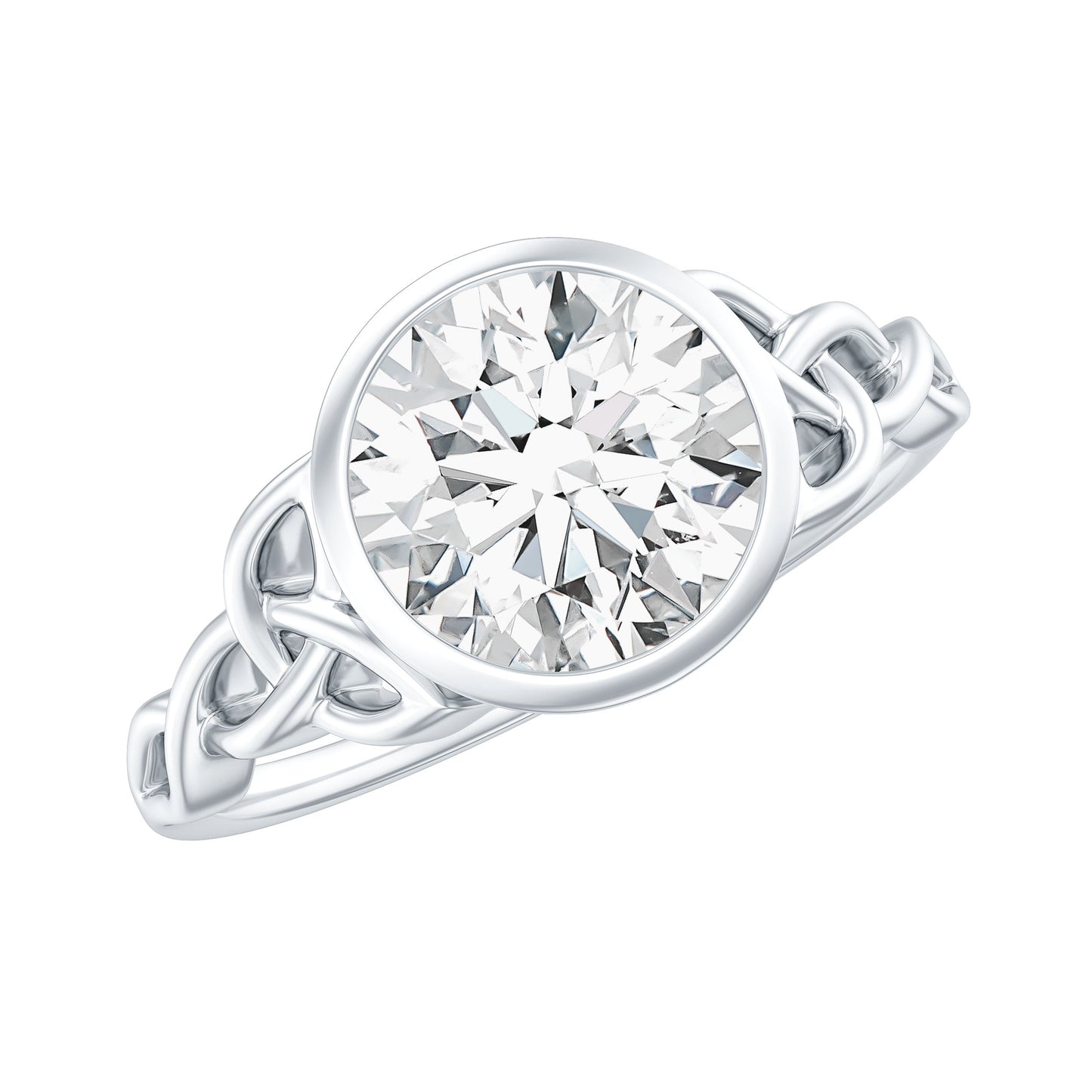 Solitaire Moissanite Celtic Knot Engagement Ring in Bezel Setting