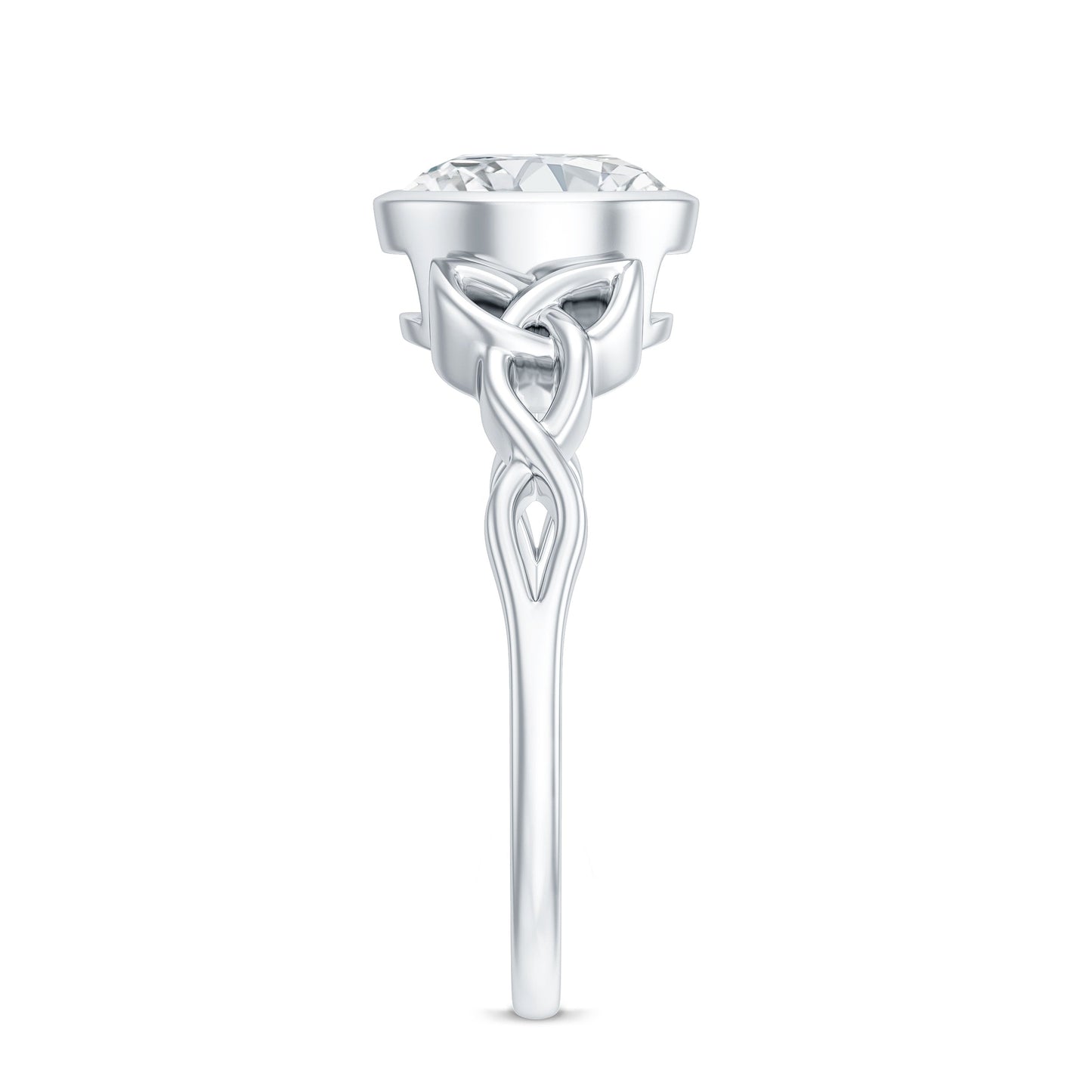 Solitaire Moissanite Celtic Knot Engagement Ring in Bezel Setting