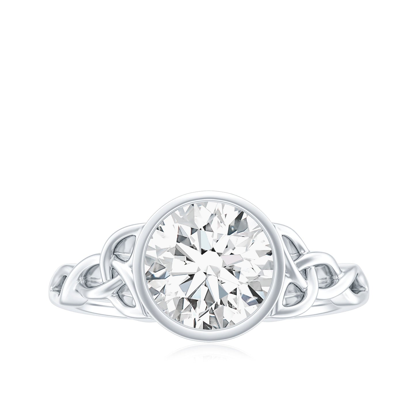 Solitaire Moissanite Celtic Knot Engagement Ring in Bezel Setting