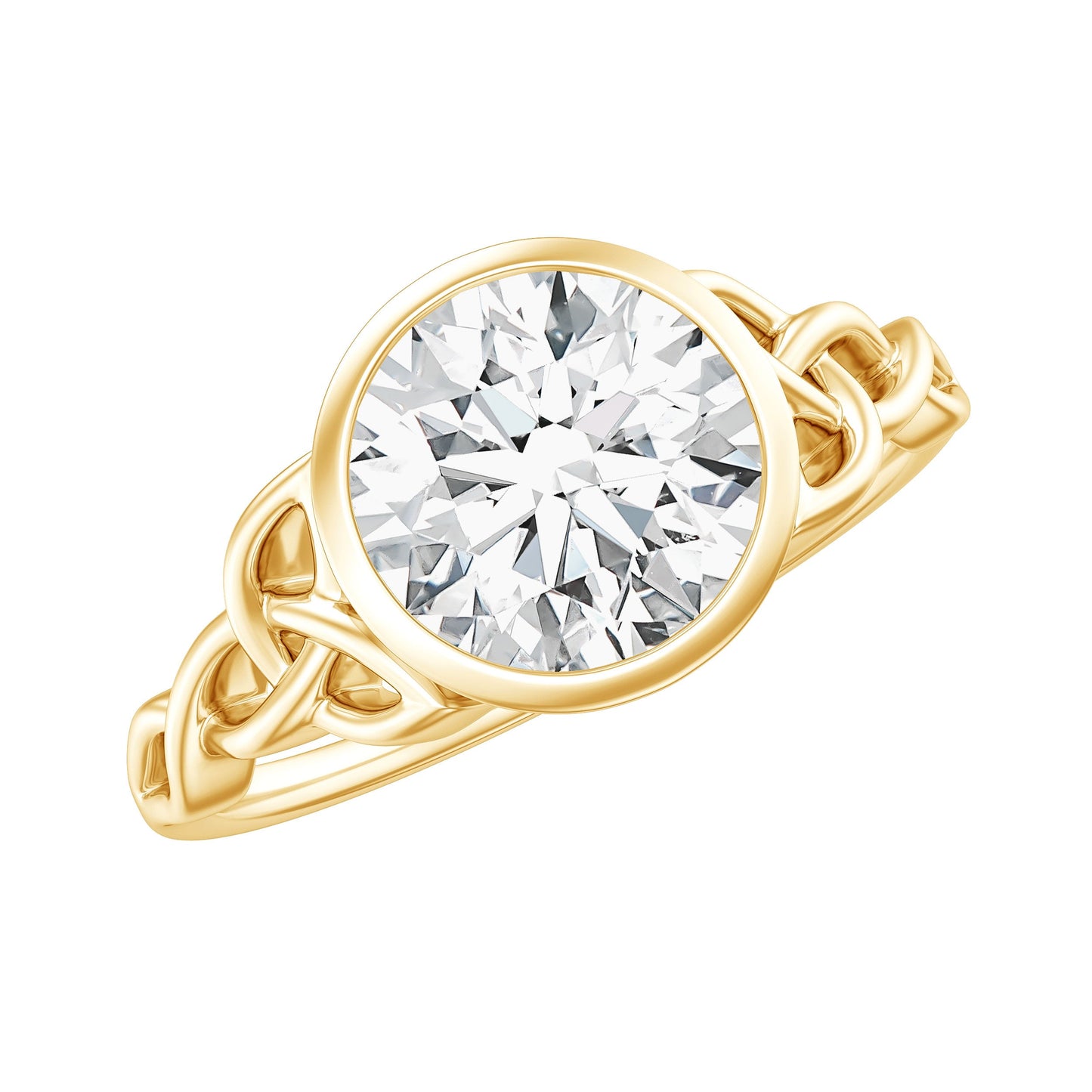 Solitaire Moissanite Celtic Knot Engagement Ring in Bezel Setting