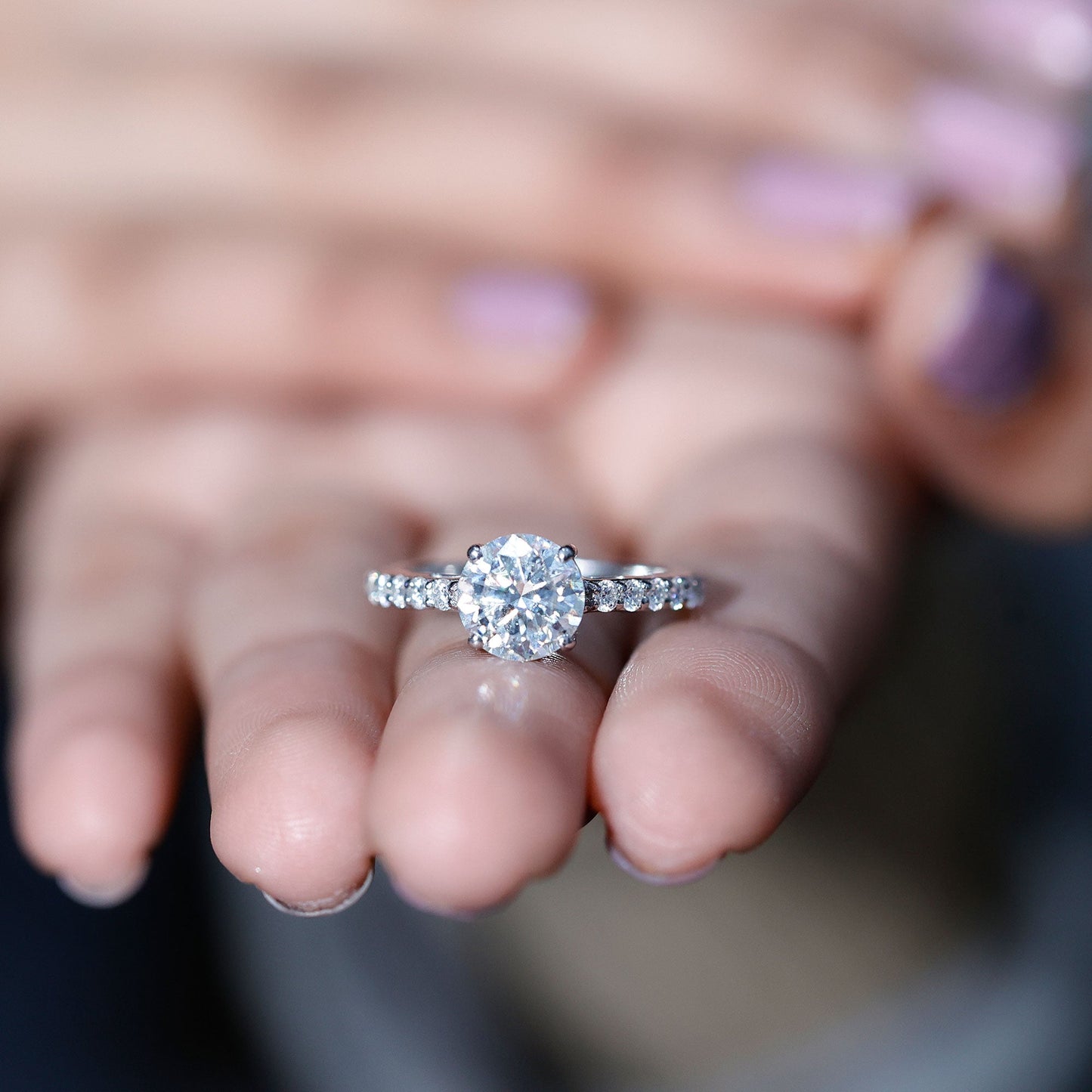 2 Carat Round Shape Moissanite Solitaire Engagement Ring with Certificate