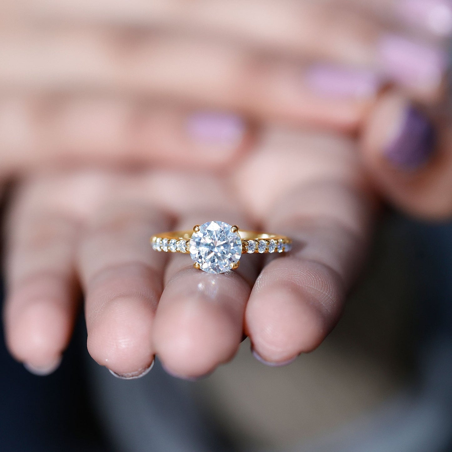 2 Carat Round Shape Moissanite Solitaire Engagement Ring with Certificate