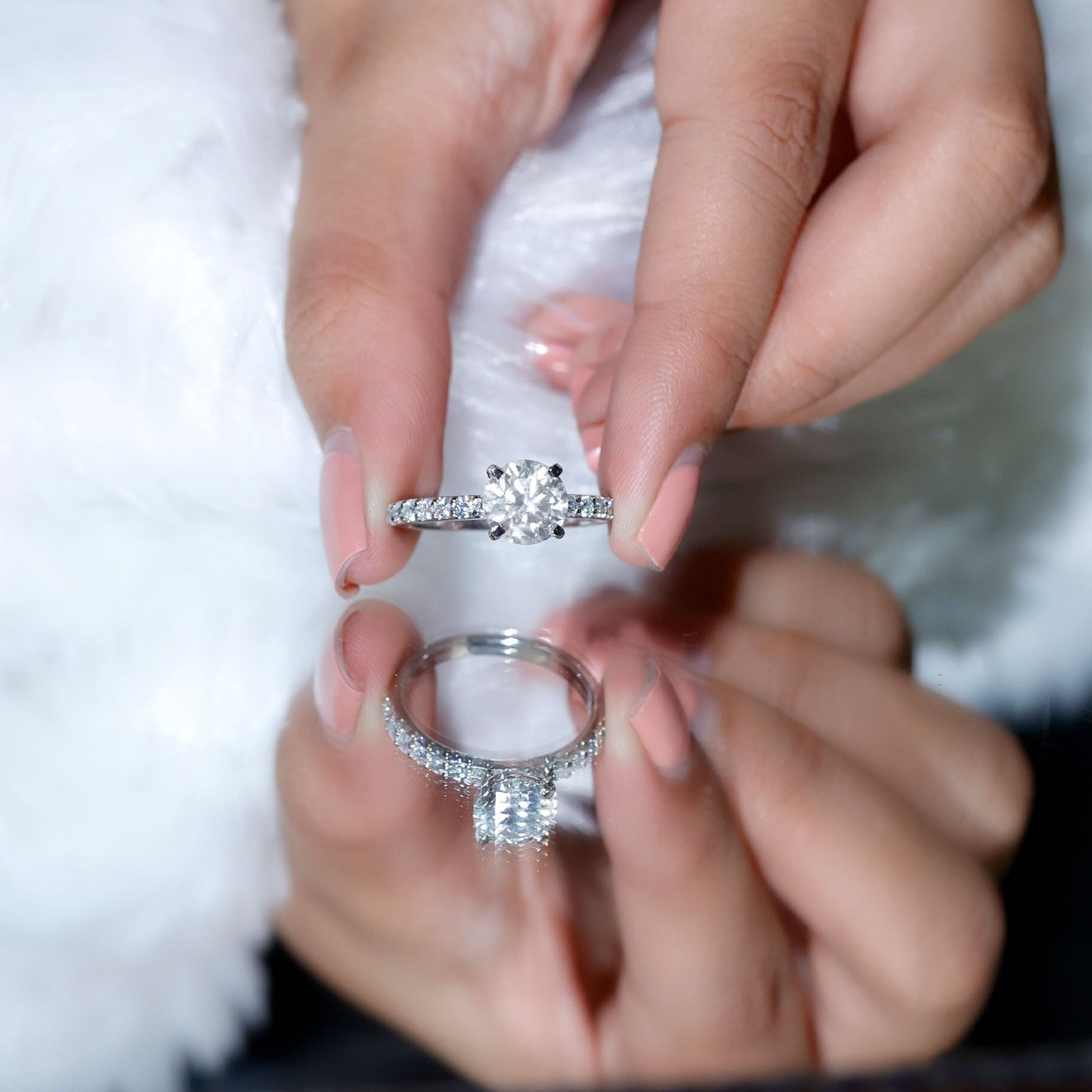 Certified Round Moissanite Solitaire Engagement Ring For Her