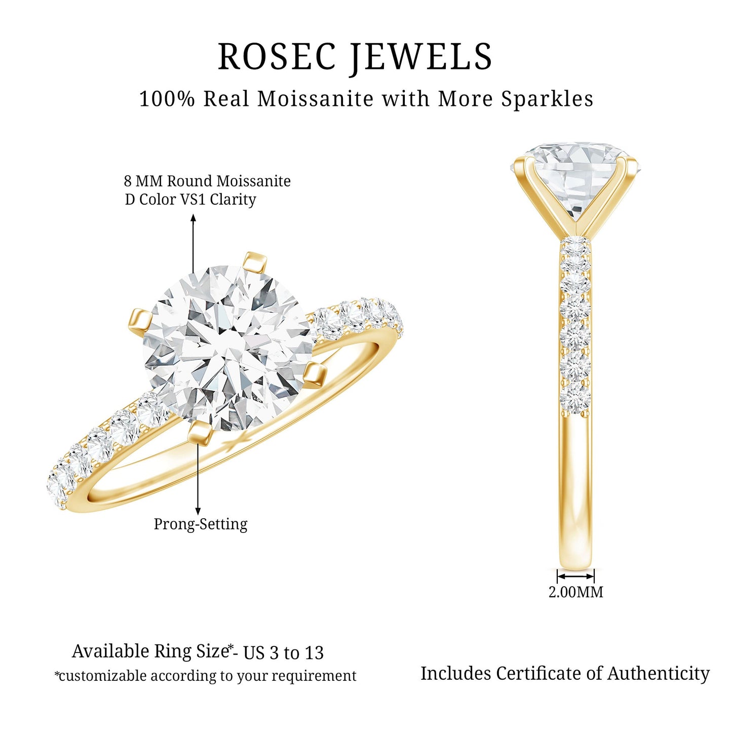 Certified Round Moissanite Solitaire Engagement Ring For Her
