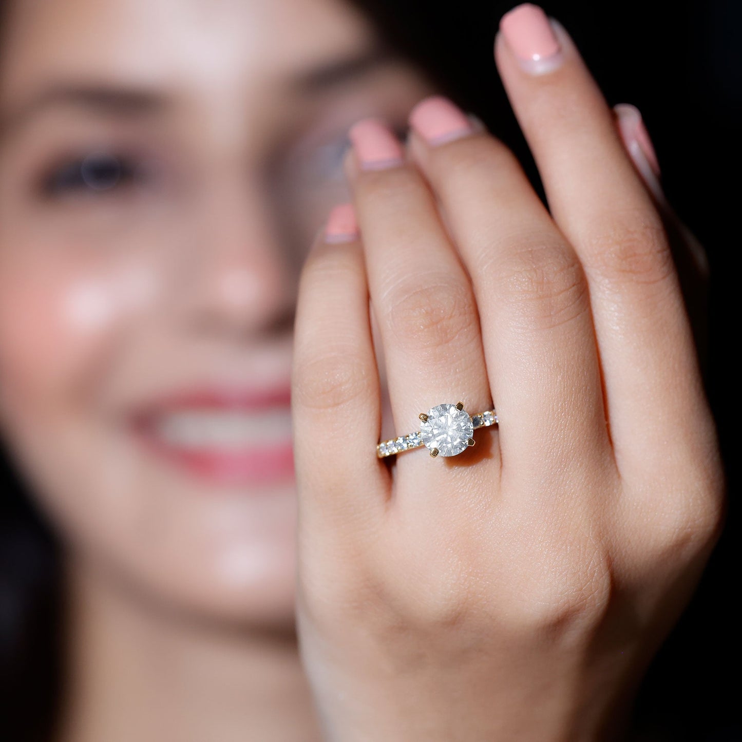 Certified Round Moissanite Solitaire Engagement Ring For Her