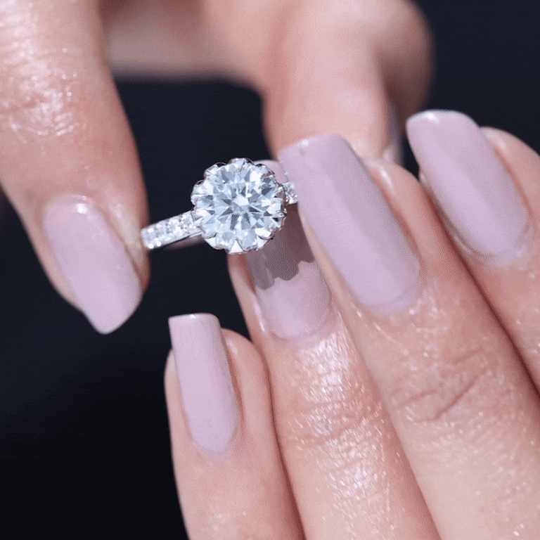 Lotus Basket Set Moissanite Engagement Ring with Certificate