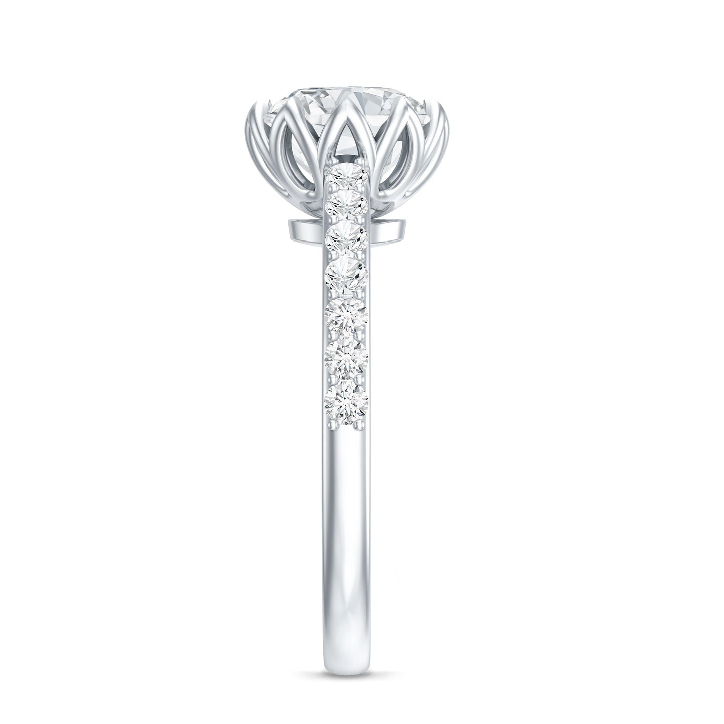 Lotus Basket Set Moissanite Engagement Ring with Certificate