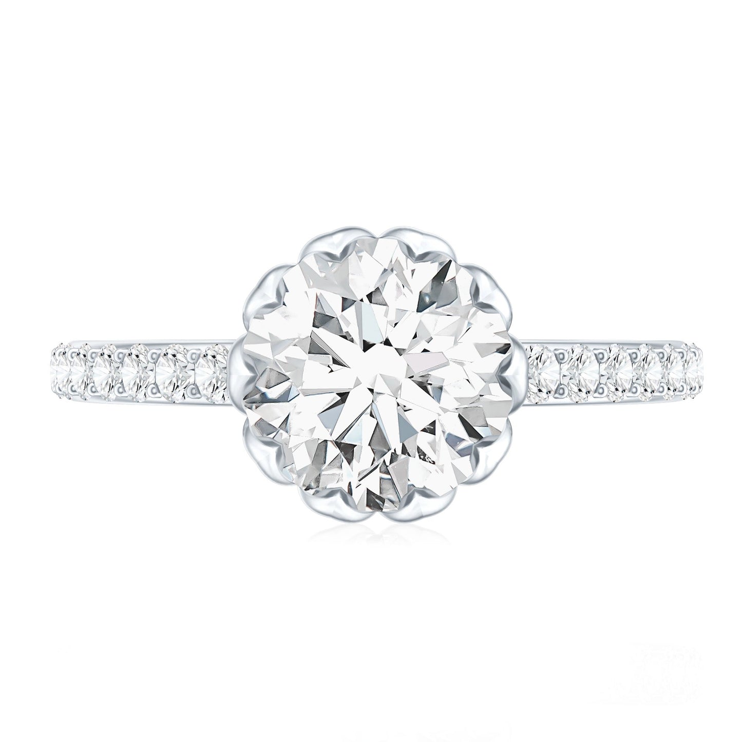 Lotus Basket Set Moissanite Engagement Ring with Certificate