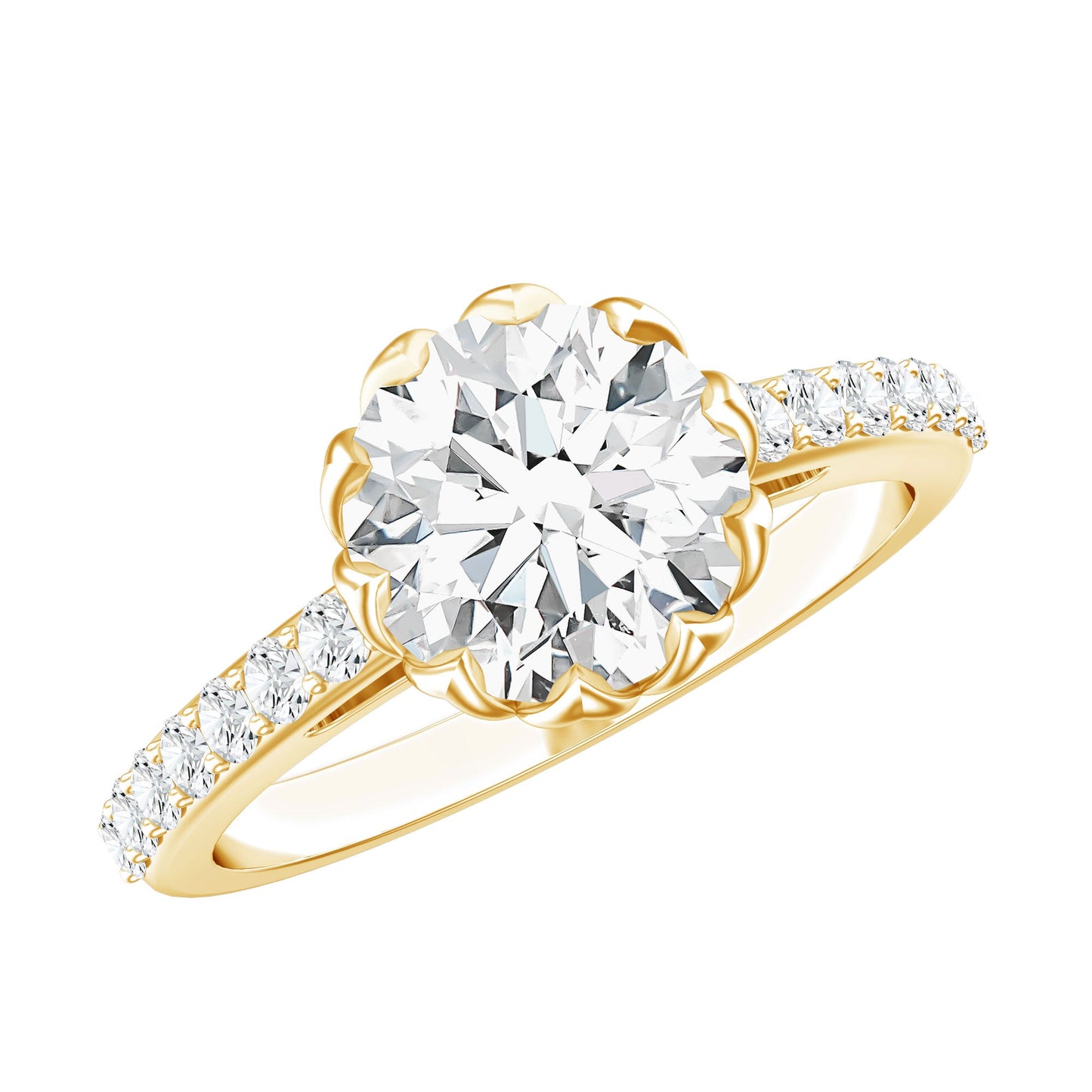 Lotus Basket Set Moissanite Engagement Ring with Certificate