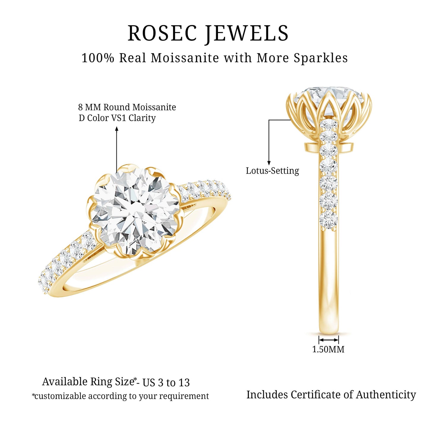 Lotus Basket Set Moissanite Engagement Ring with Certificate