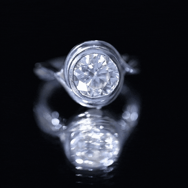 Certified Moissanite Bezel Set Engagement Ring with Crossover Shank