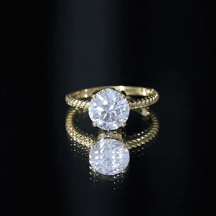 Round Cut Moissanite Solitaire Engagement Ring with Twisted Rope