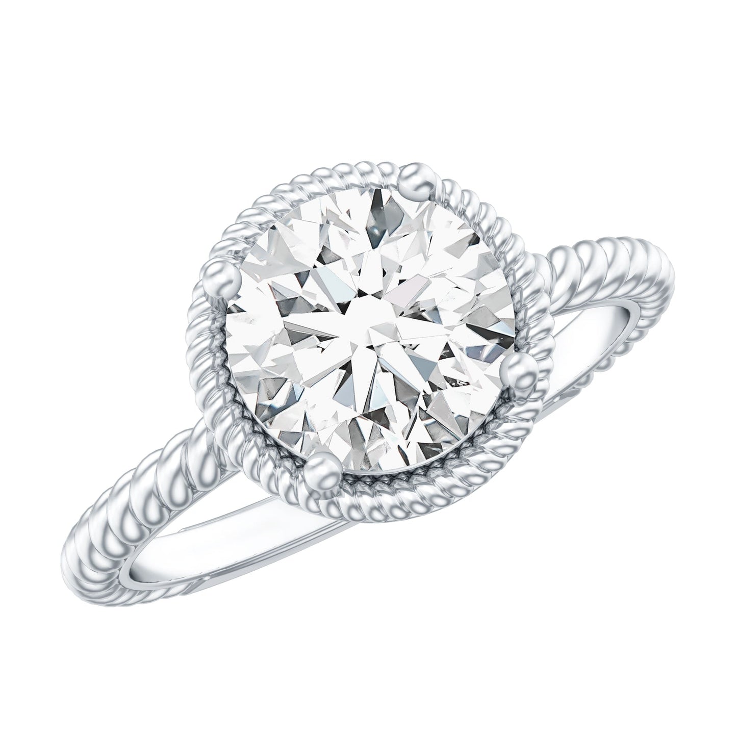 Brilliant Cut 2 Carat Moissanite Rope Band Engagement Ring