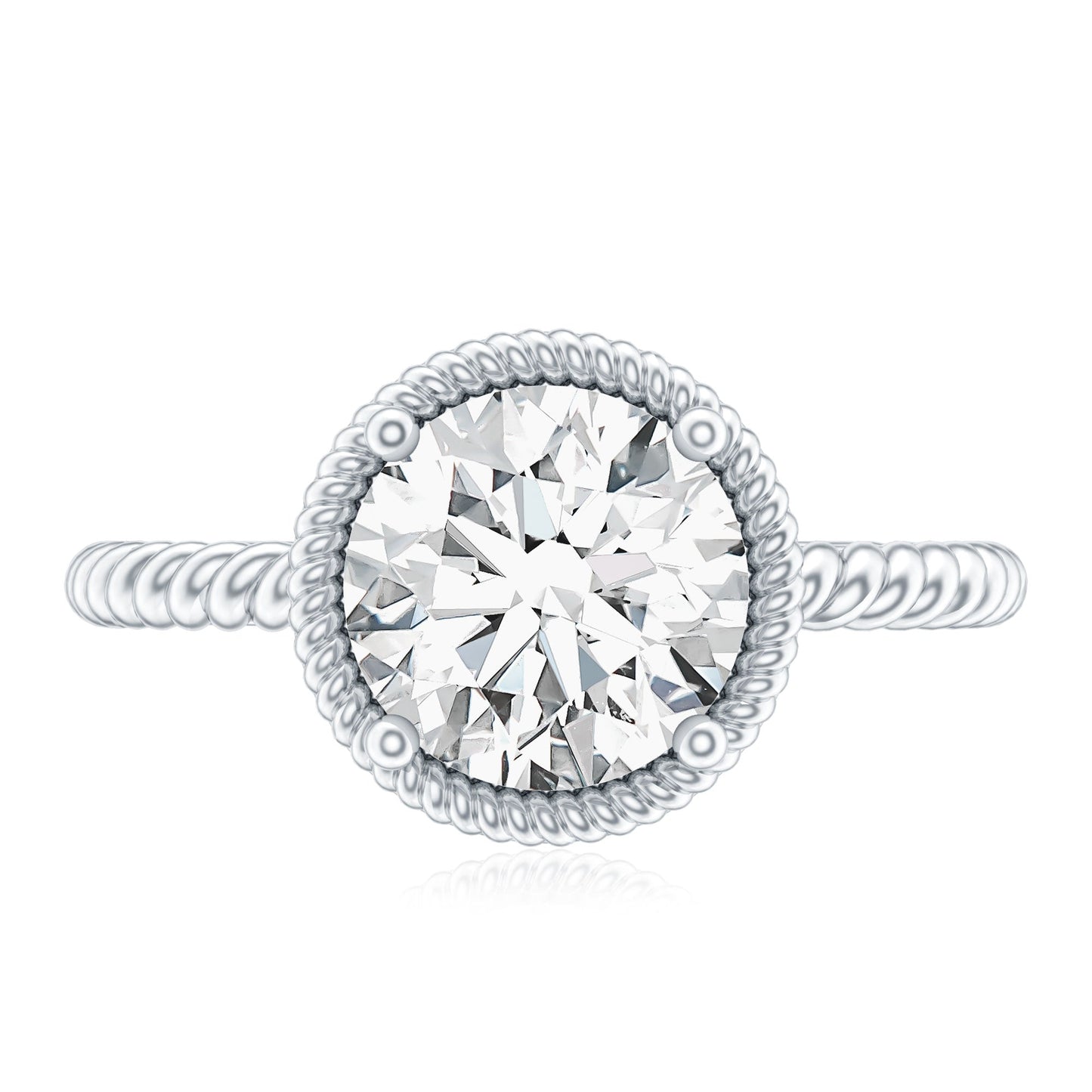 Brilliant Cut 2 Carat Moissanite Rope Band Engagement Ring