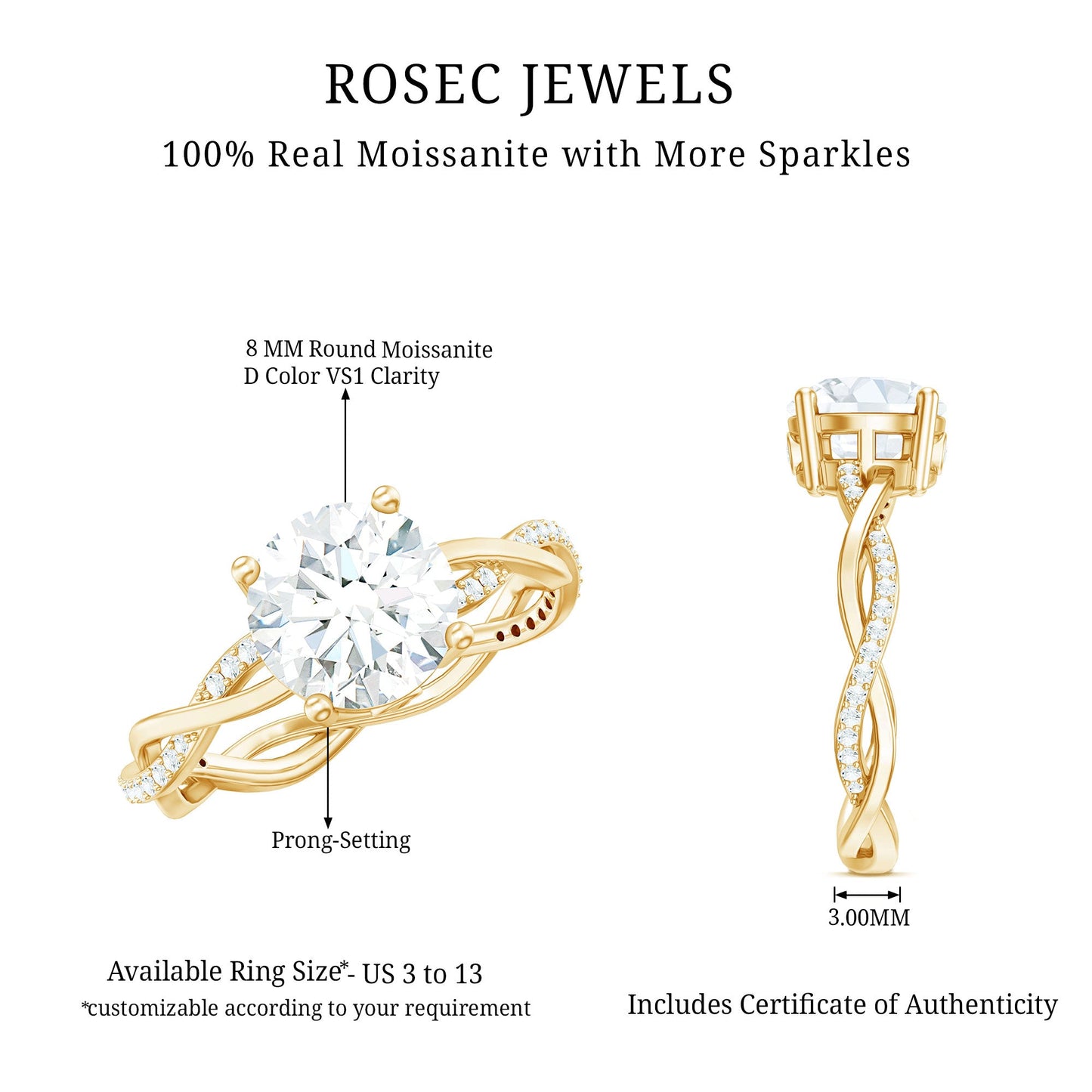 Round Cut Solitaire Moissanite Braided Engagement Ring