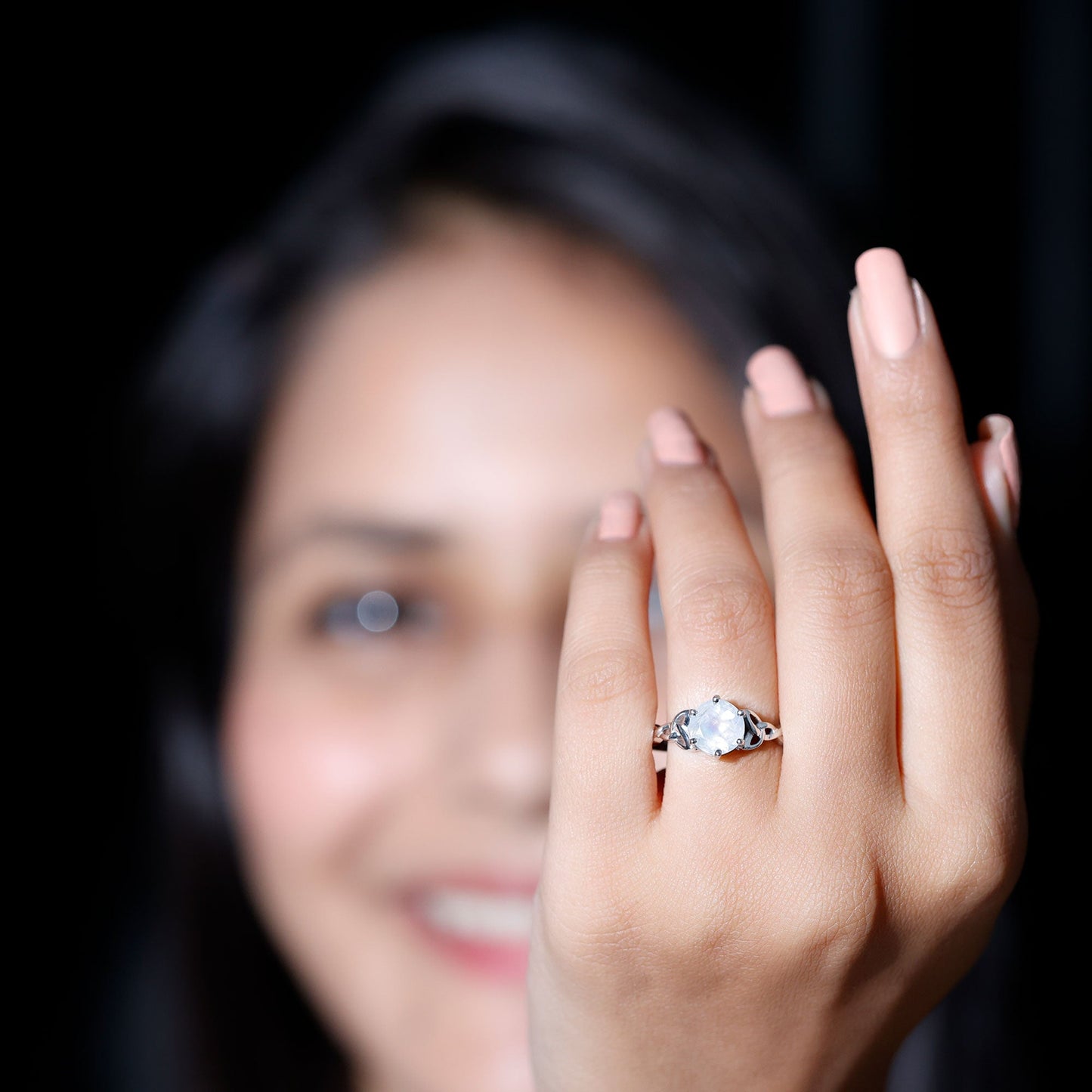 Genuine Moonstone Celtic Engagement Ring for Women
