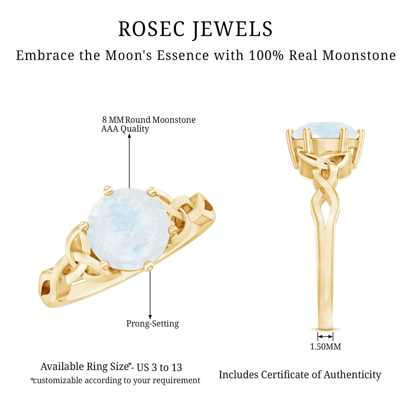 Genuine Moonstone Celtic Engagement Ring for Women