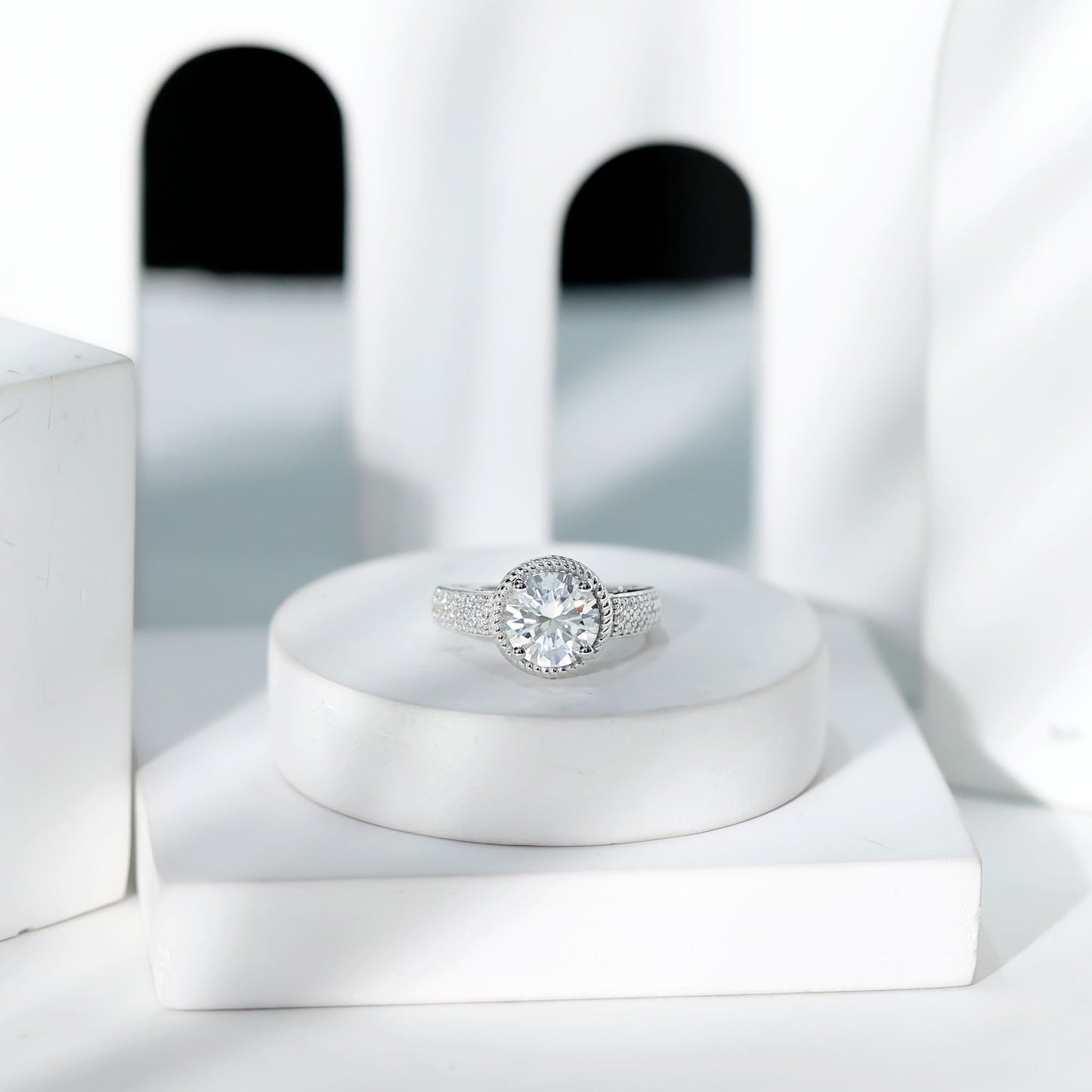 2 Carat Moissanite Round Cut Engagement Ring With Side Stones