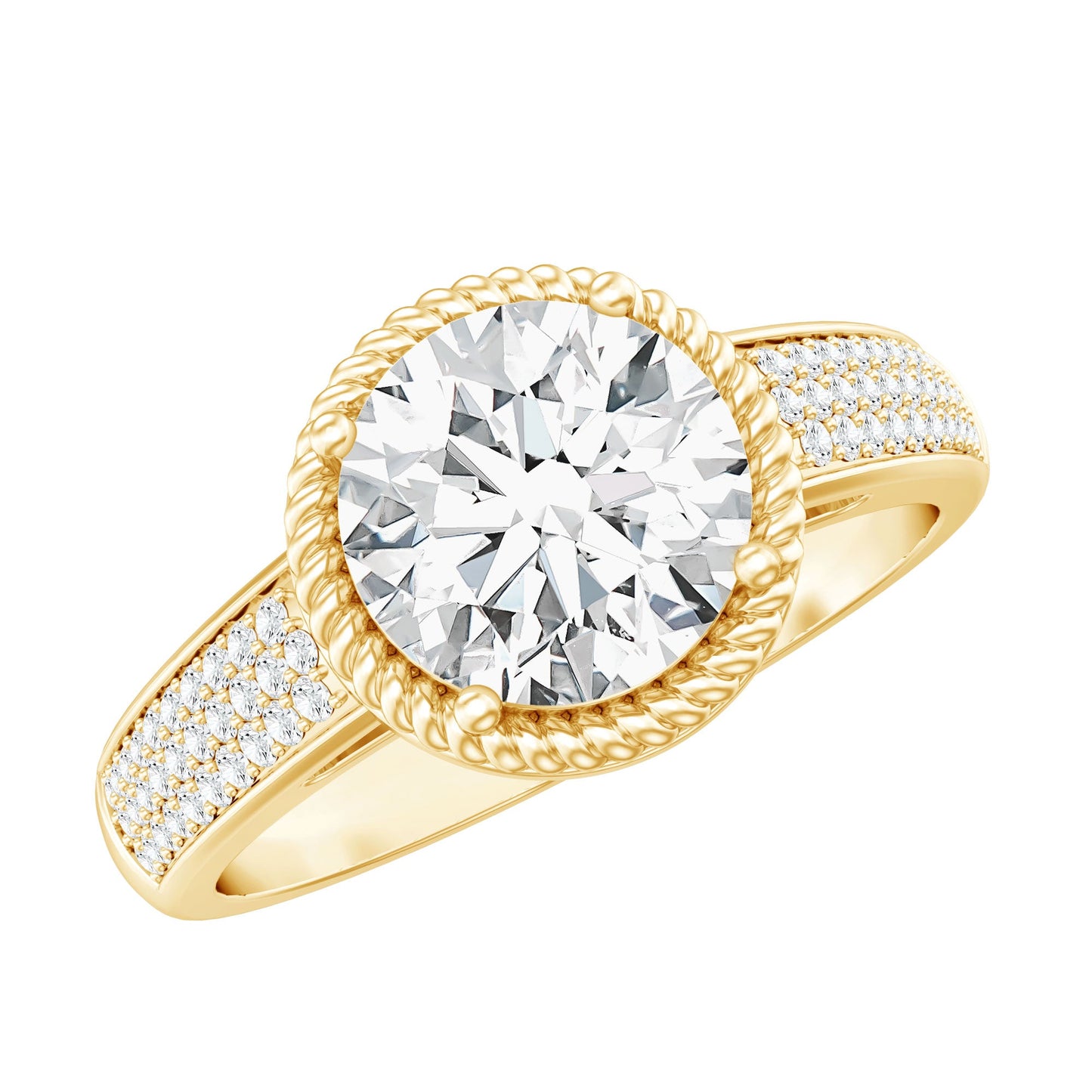 2 Carat Moissanite Round Cut Engagement Ring With Side Stones