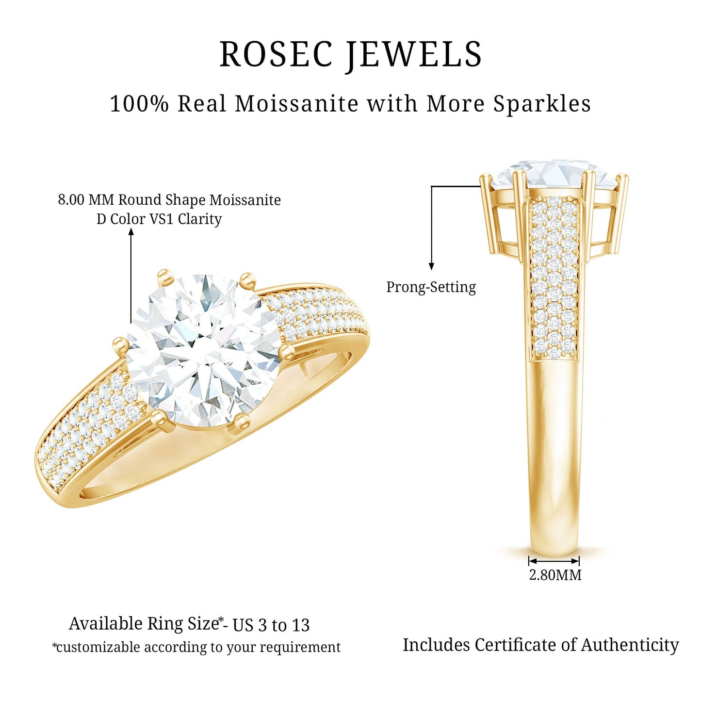 Certified Moissanite Side Stone Engagement Ring for Women