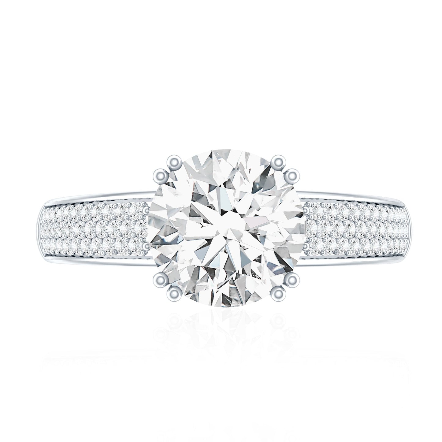 Round Moissanite Engagement Ring with Pave Set Side Stones
