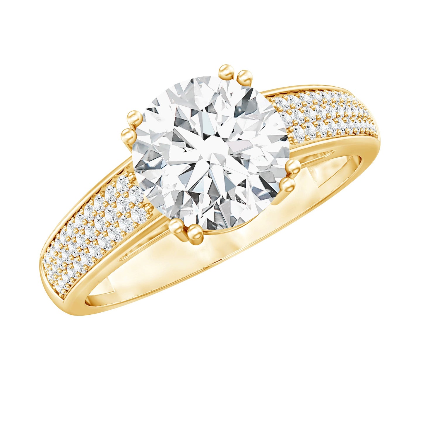 Round Moissanite Engagement Ring with Pave Set Side Stones