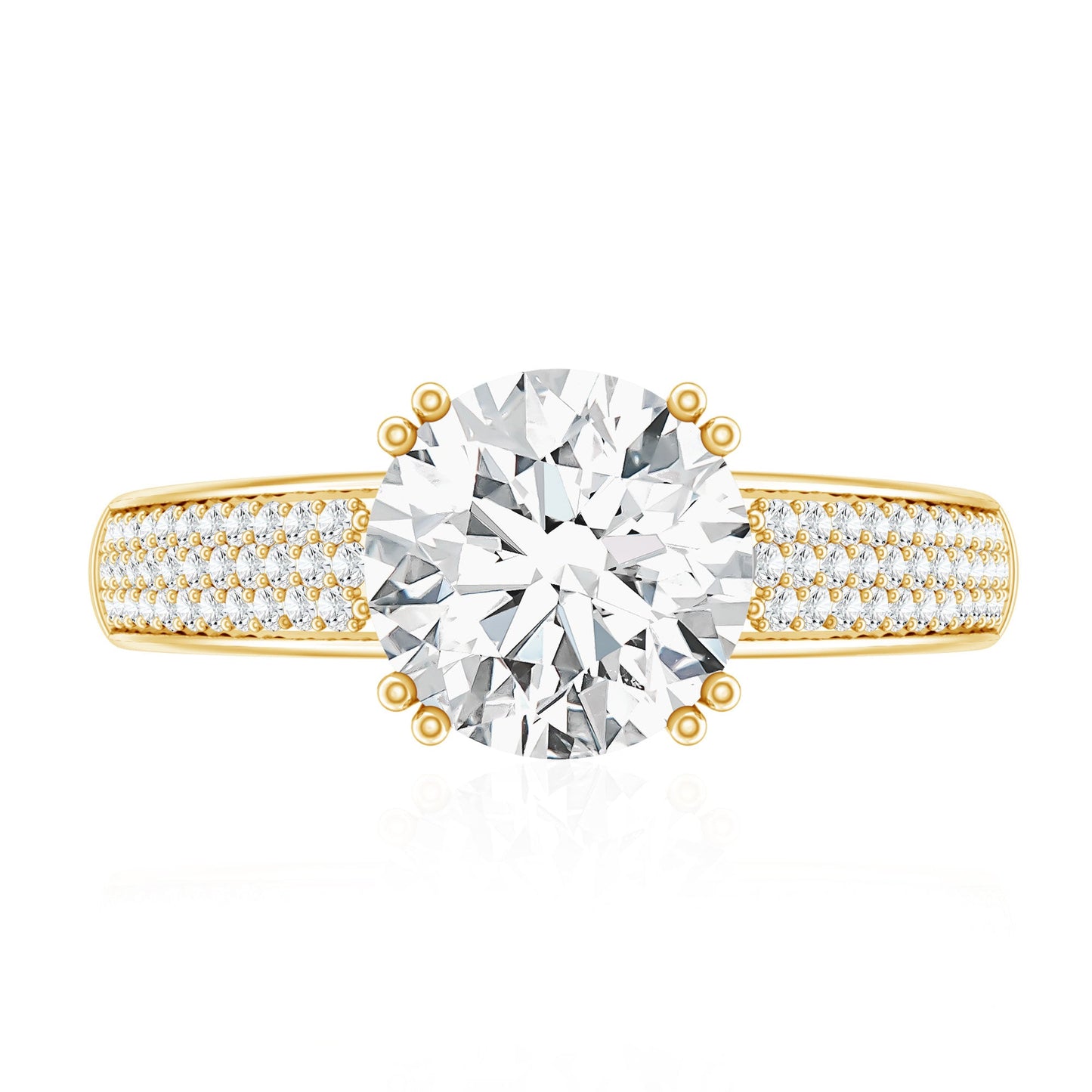 Round Moissanite Engagement Ring with Pave Set Side Stones
