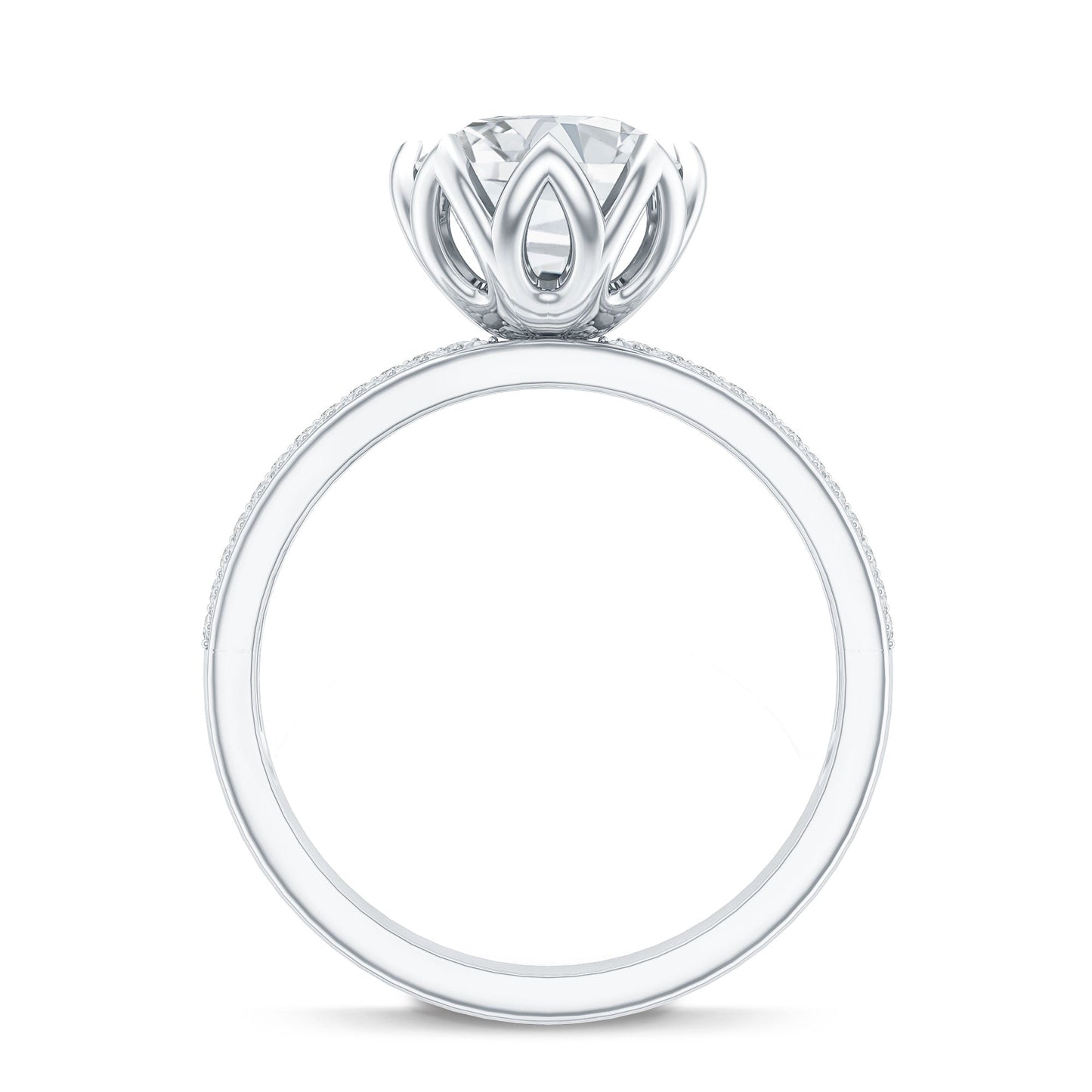 Lotus Basket Set Moissanite Engagement Ring with Side Stones