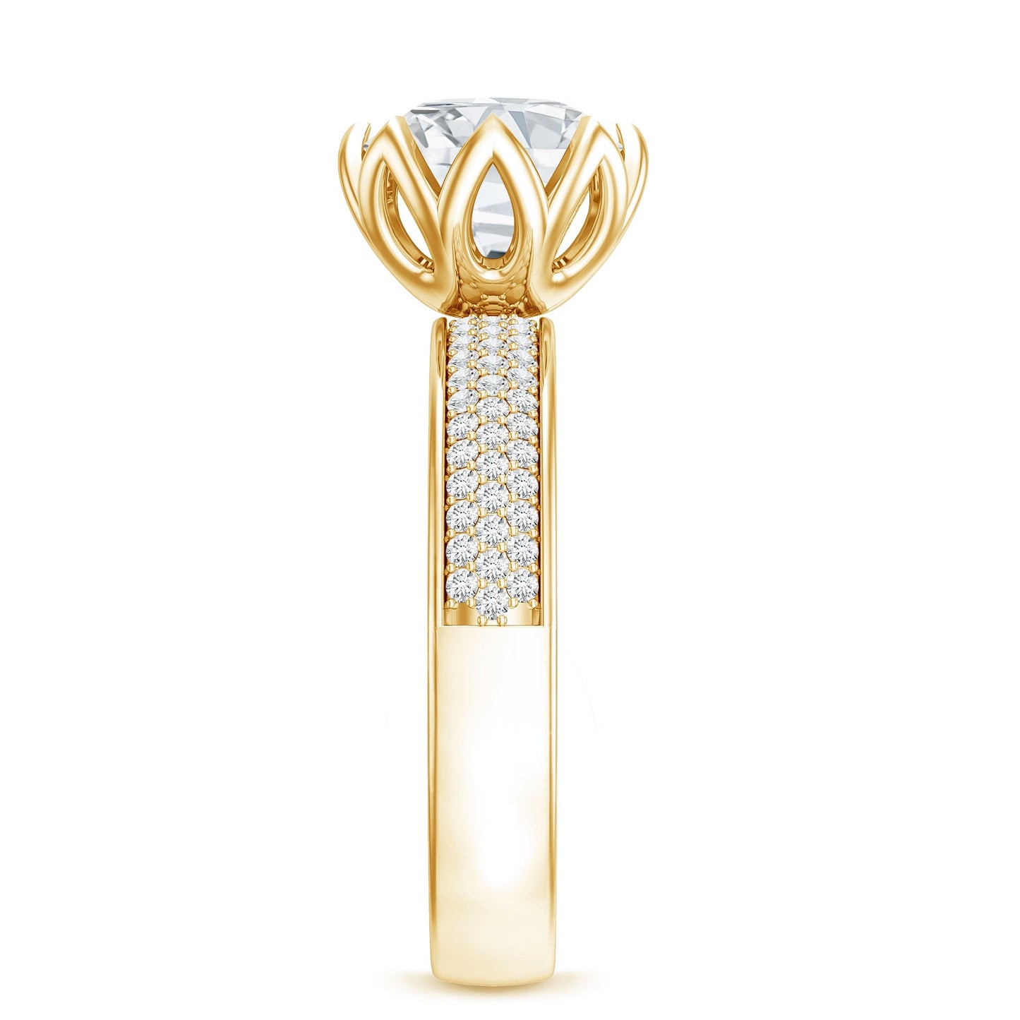 Lotus Basket Set Moissanite Engagement Ring with Side Stones