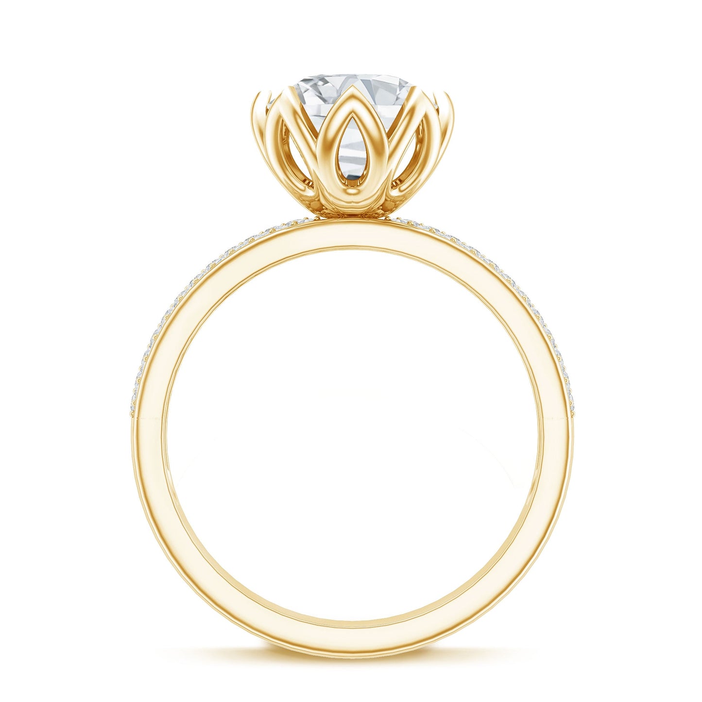 Lotus Basket Set Moissanite Engagement Ring with Side Stones