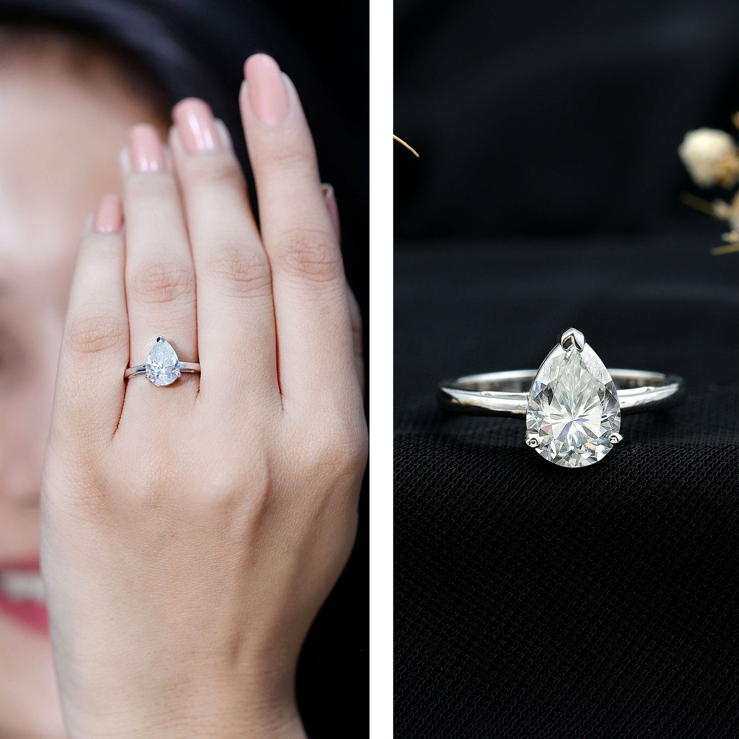 2 CT Moissanite Pear Shaped Engagement Ring for Women