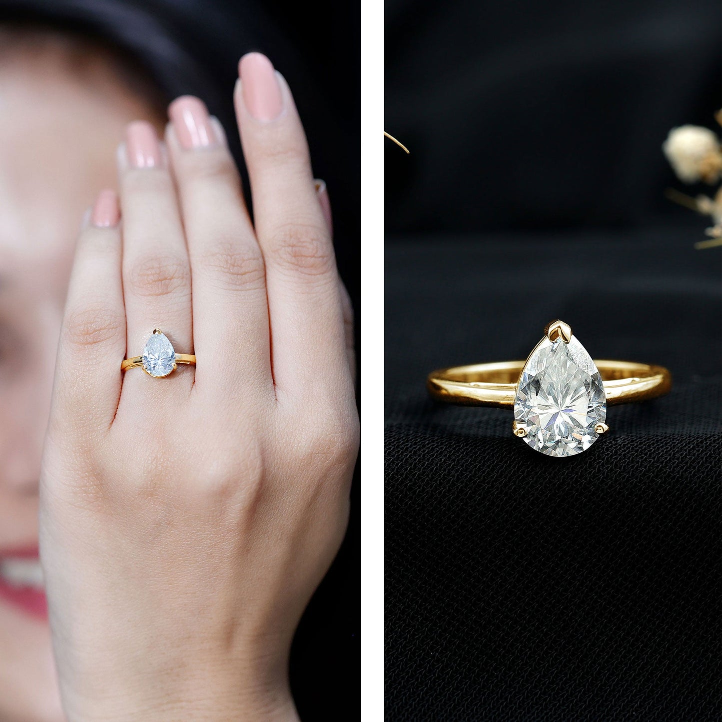 2 CT Moissanite Pear Shaped Engagement Ring for Women