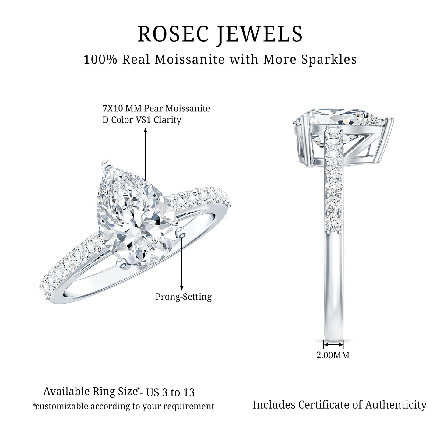 Certified Moissanite Teardrop Engagement Ring