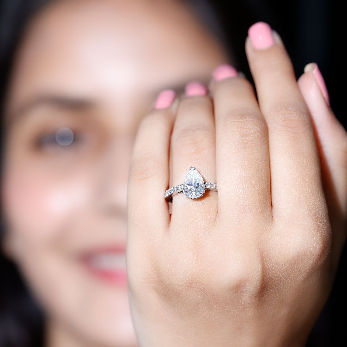 Certified Moissanite Teardrop Engagement Ring