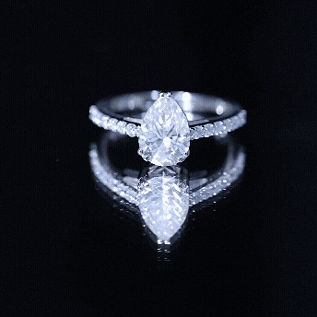 Certified 2 Carat Moissanite Pear Shaped Engagement Ring with Side Stones