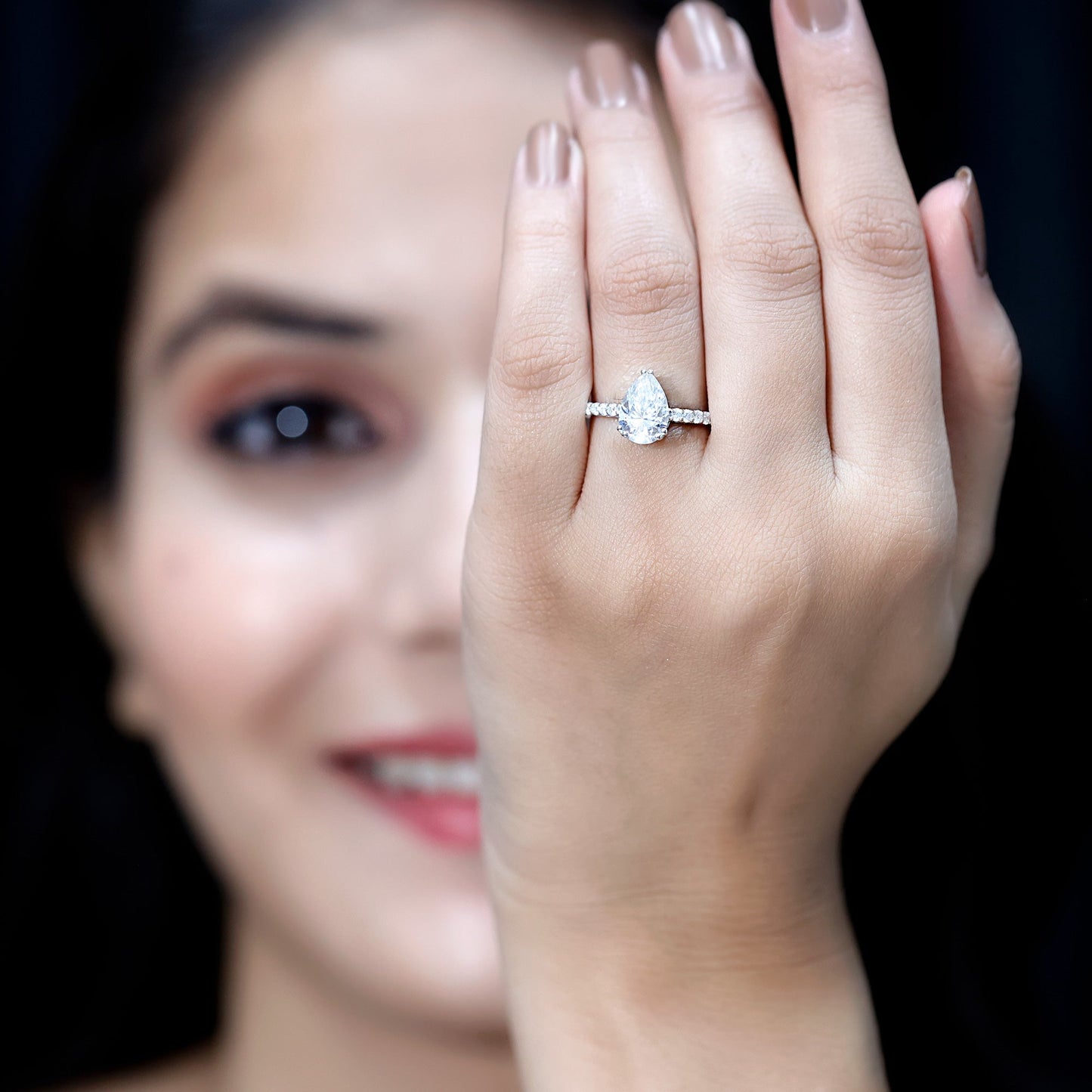 Certified 2 Carat Moissanite Pear Shaped Engagement Ring with Side Stones