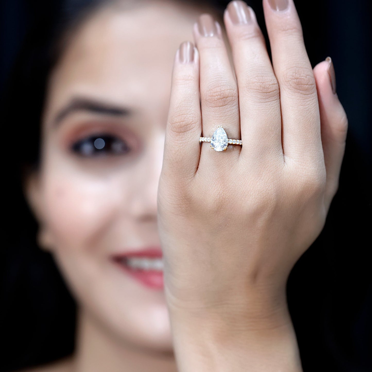 Certified 2 Carat Moissanite Pear Shaped Engagement Ring with Side Stones