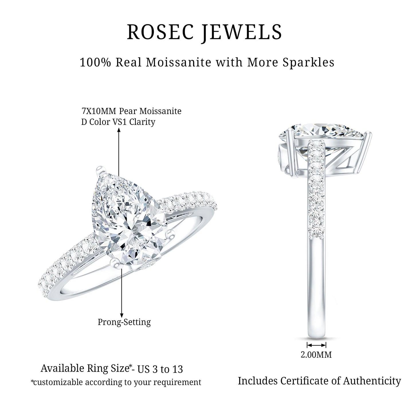 Certified 2.24 CT Moissanite Teardrop Engagement Ring For Her