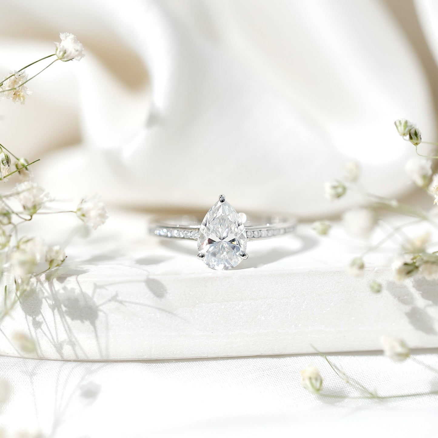 Solitaire Moissanite Pear Engagement Ring with Certificate
