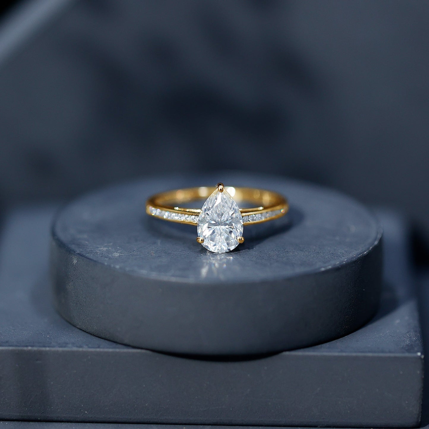 Solitaire Moissanite Pear Engagement Ring with Certificate