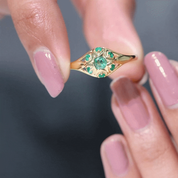 Vintage Inspired Emerald Flower Engagement Ring