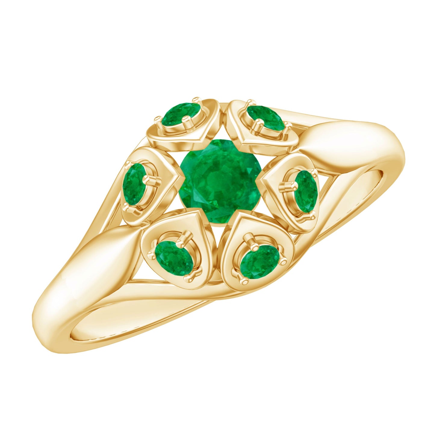 Vintage Inspired Emerald Flower Engagement Ring