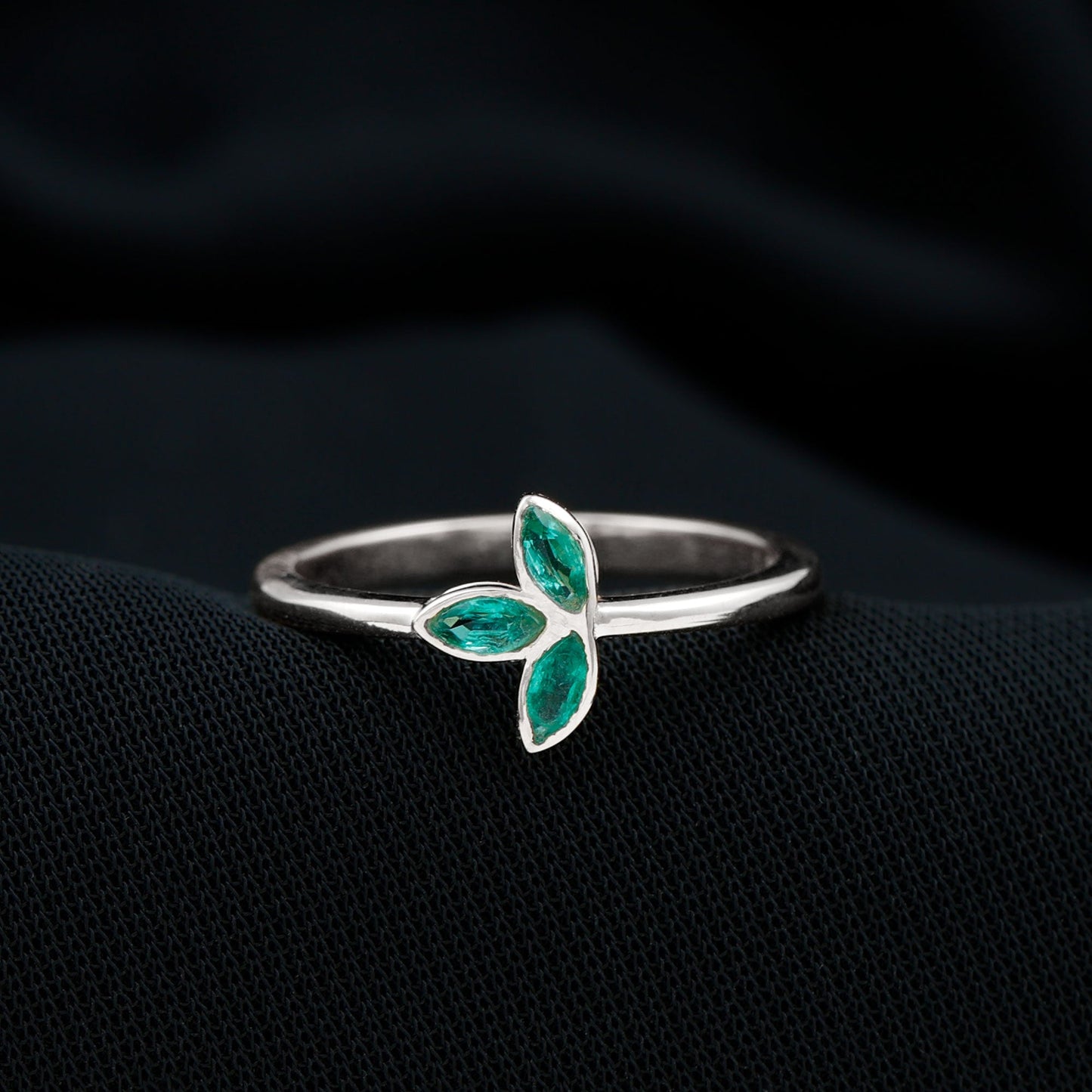 Marquise Cut Emerald Leaf Promise Ring in Bezel Setting