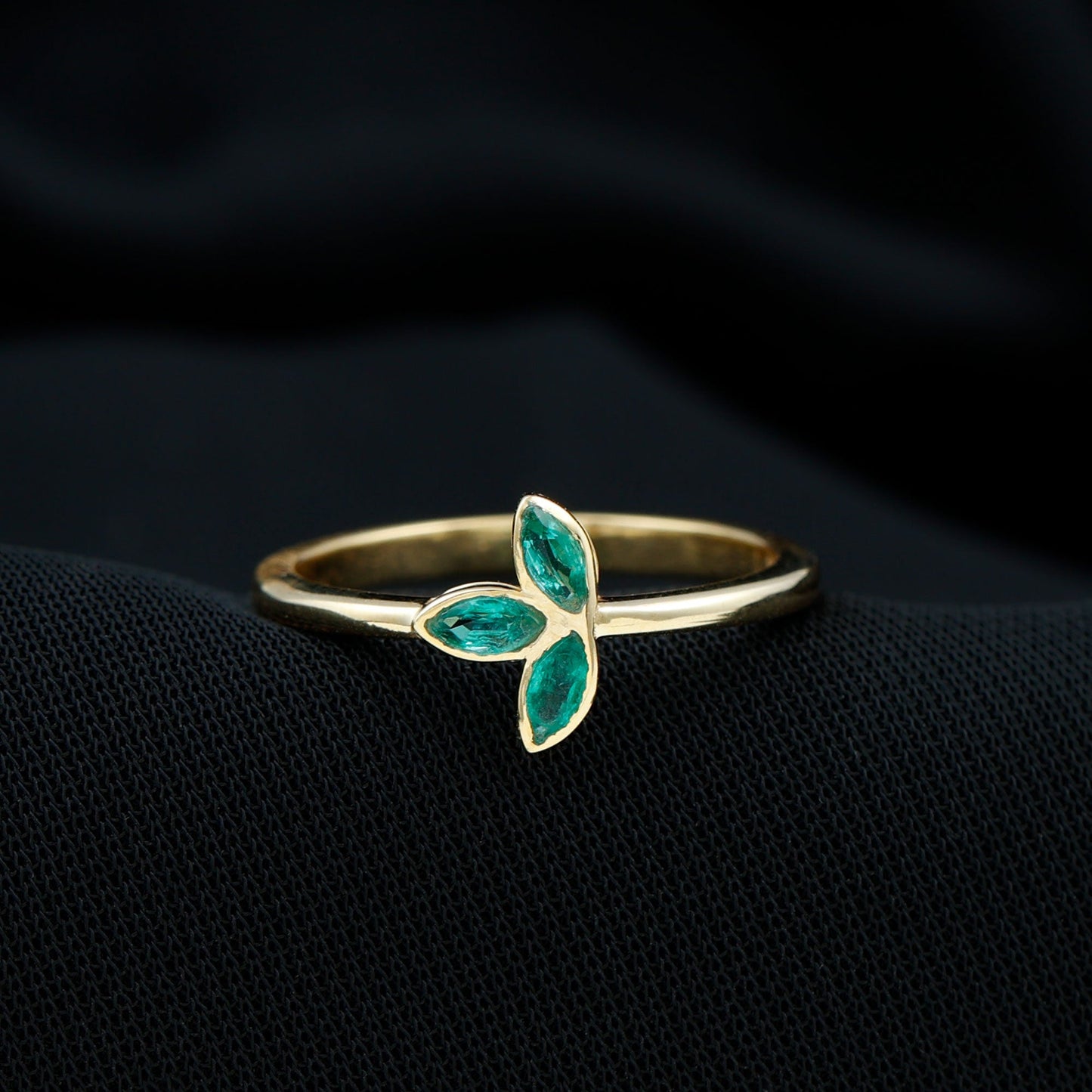 Marquise Cut Emerald Leaf Promise Ring in Bezel Setting