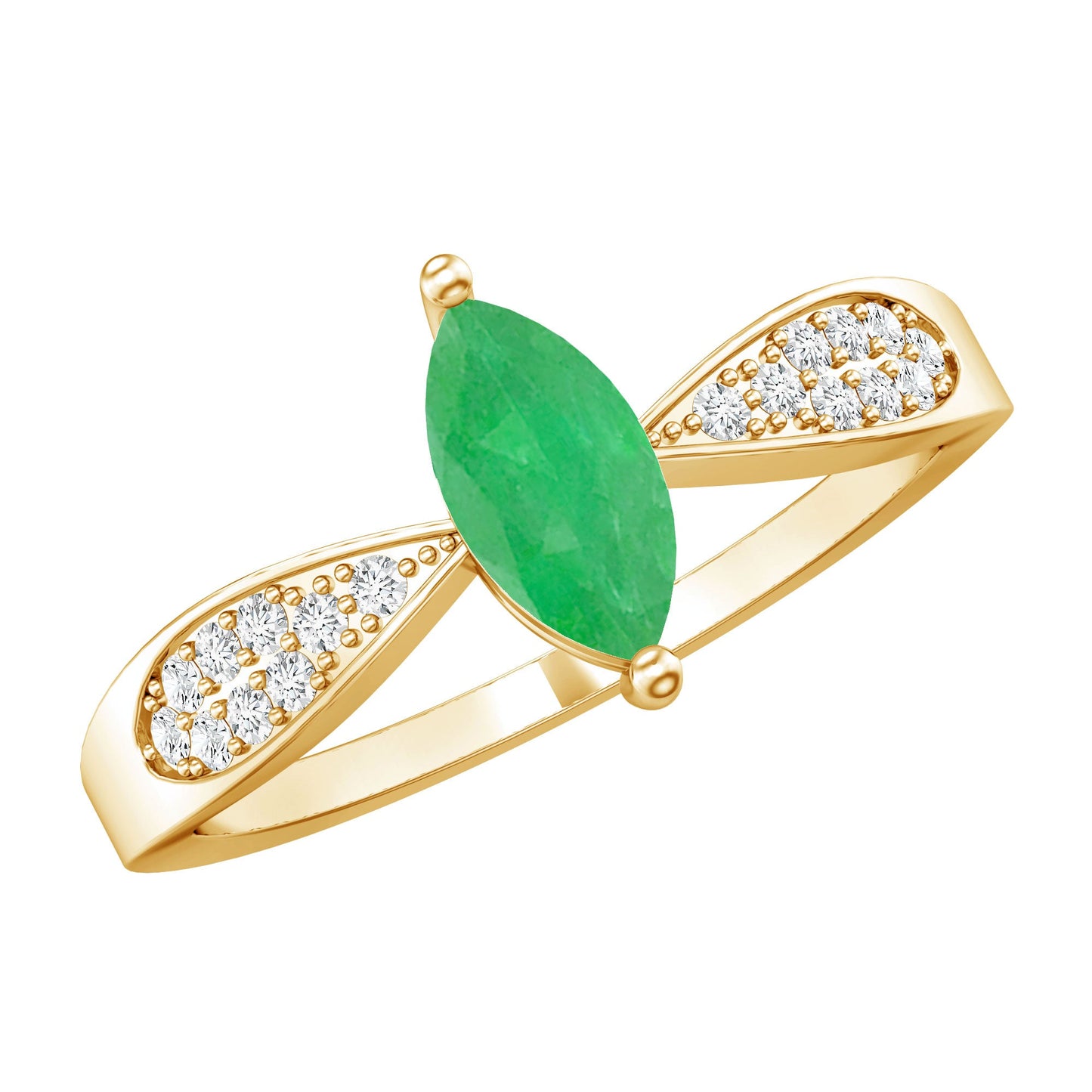 Genuine Emerald Diamond Marquise Engagement Ring with Pinched Shank