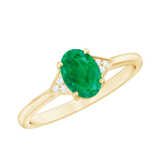 Solitaire Oval Emerald Engagement Ring with Diamonds