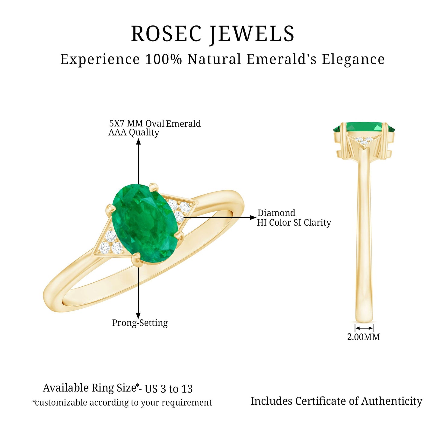 Solitaire Oval Emerald Engagement Ring with Diamonds