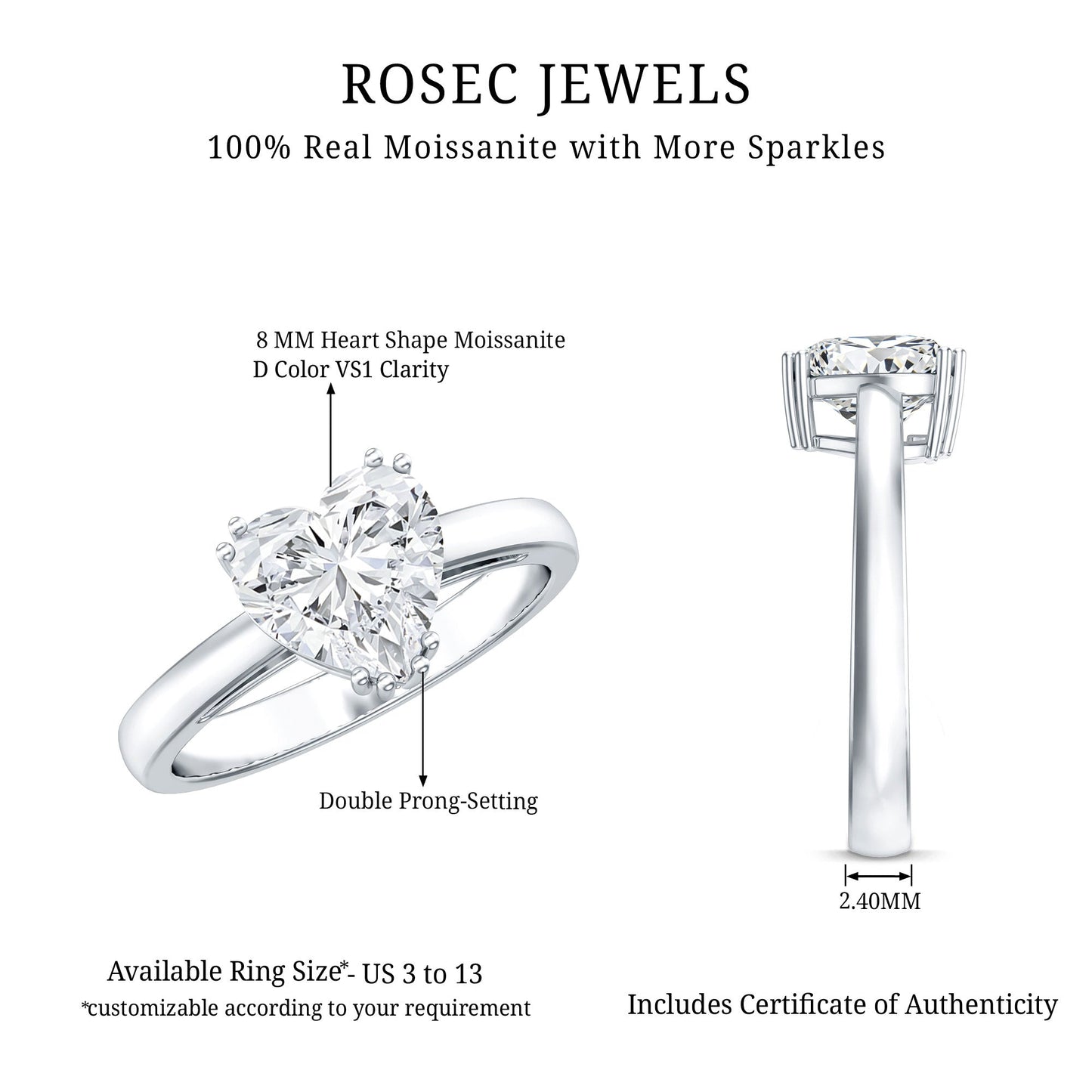 Certified Solitaire Moissanite Heart Engagement Ring For Women