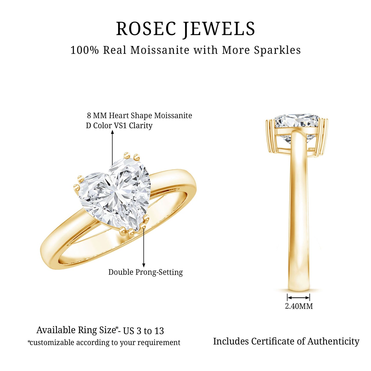 Certified Solitaire Moissanite Heart Engagement Ring For Women
